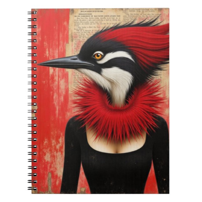 Cuaderno Pájaro carpintero con fantasía de vestido negro (Frente)