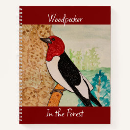 Cuaderno Pájaro carpintero en el bosque rojo profundo
