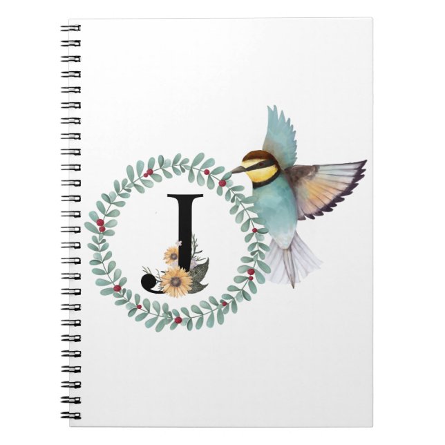 Cuaderno Pájaro con correa con letra "J" (Frente)
