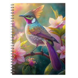 Cuaderno Pájaro de fantasía Jay Arcoíris con cresta naranja