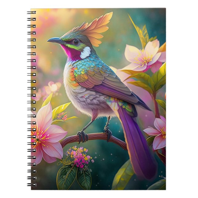 Cuaderno Pájaro de fantasía Jay Arcoíris con cresta naranja (Frente)