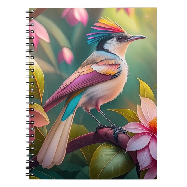 Cuaderno Pájaro de fantasía Jay con cresta de arcoíris (Frente)