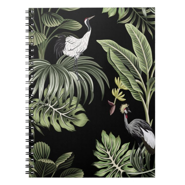 Cuaderno Pájaro de grulla vintage tropical, palmeras, prohi (Frente)
