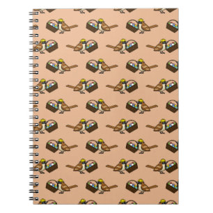 Cuaderno Pájaro Divertido y Lindo con Patrón de Cesta de Hu