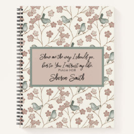Cuaderno Pájaro floral verde rosa y sabio pastel caprichoso