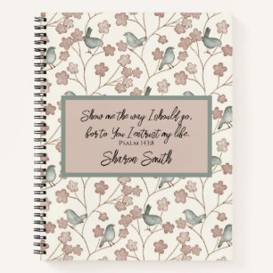 Cuaderno Pájaro floral verde rosa y sabio pastel caprichoso
