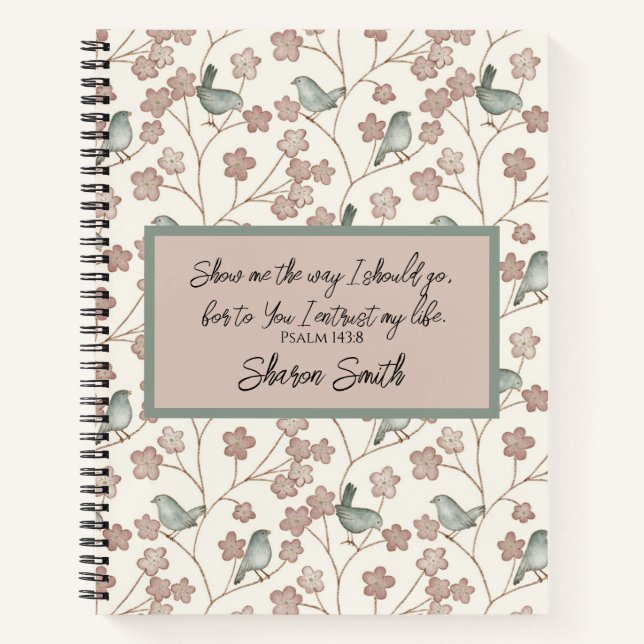 Cuaderno Pájaro floral verde rosa y sabio pastel caprichoso (Anverso)