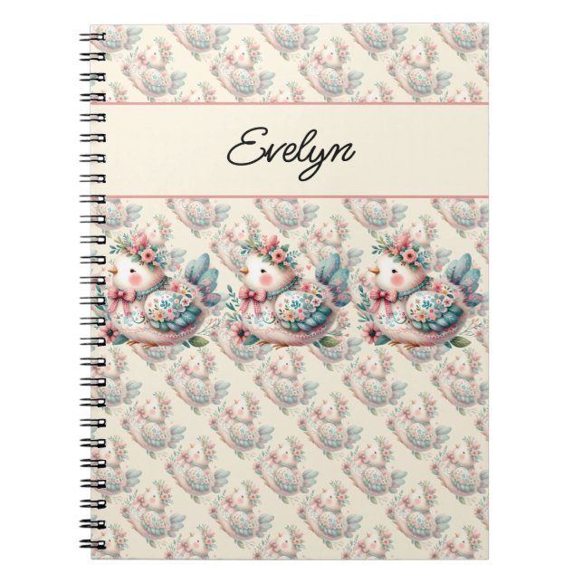 Cuaderno Pájaro folclórico con encanto Pastel Boho (Frente)