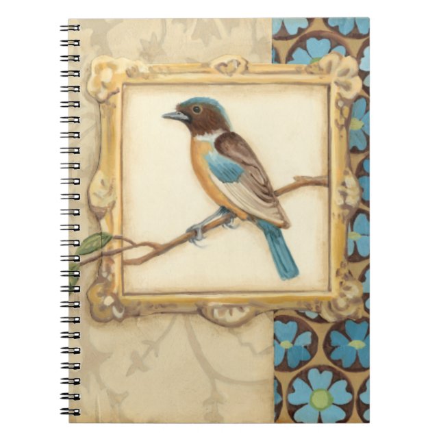 Cuaderno Pájaro marrón y azul en una rama mirando hacia arr (Frente)