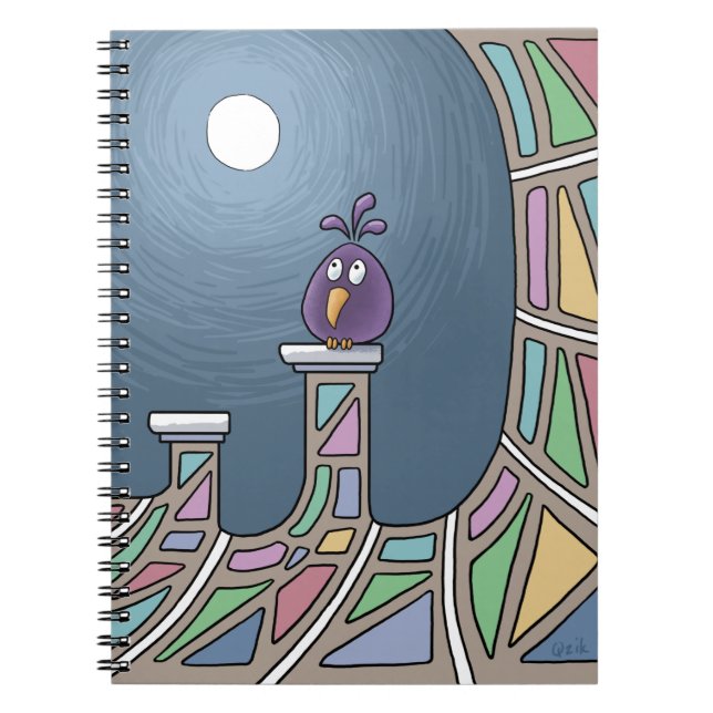 Cuaderno Pájaro morado tiki con portátil luna llena (Frente)