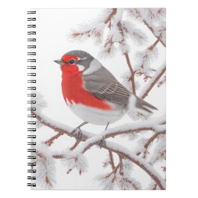 Cuaderno Pájaro Robin rojo en la nieve (Frente)