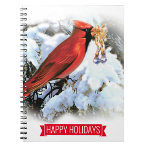 Cuaderno pájaro rojo en la nieve - Felices fiestas