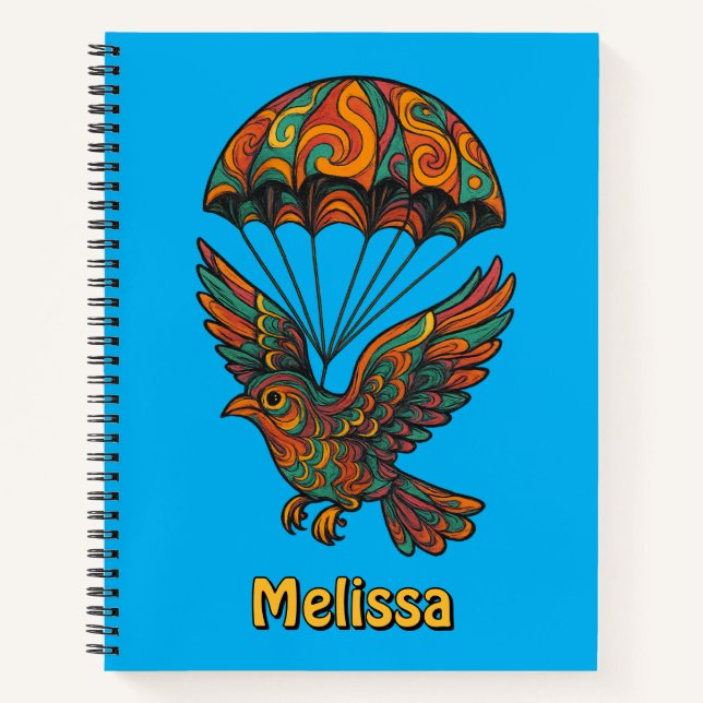 Cuaderno Pájaro y paracaídas psicodélicos retro (Anverso)