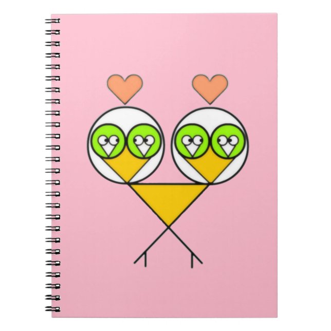 Cuaderno Pájaros amorosos lindos rosados caprichosos con co (Frente)