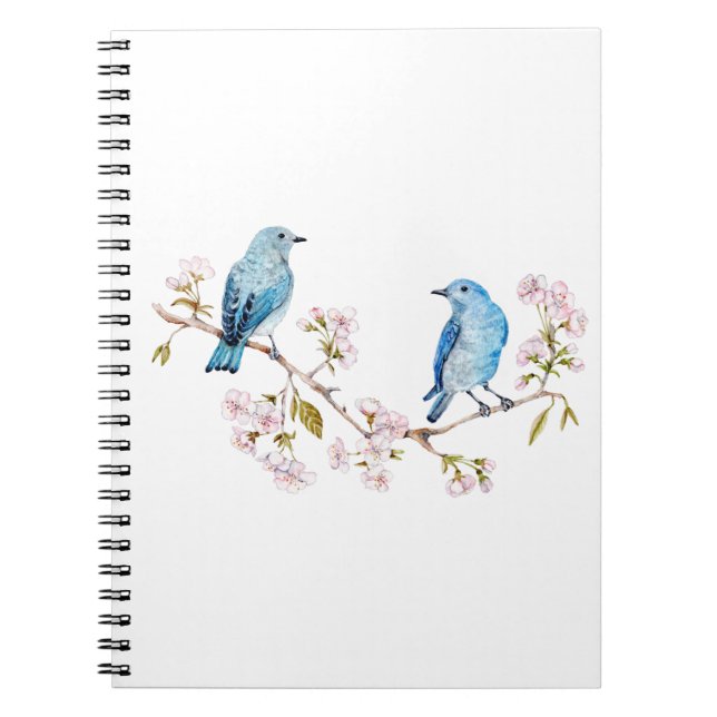 Cuaderno Pájaros azules de montaña en la rama de Sakura (Frente)