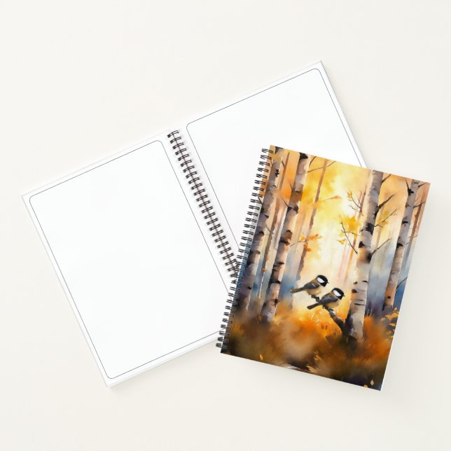Cuaderno Pájaros Cantores Carboneros en un Bosque de Otoño (Interior)