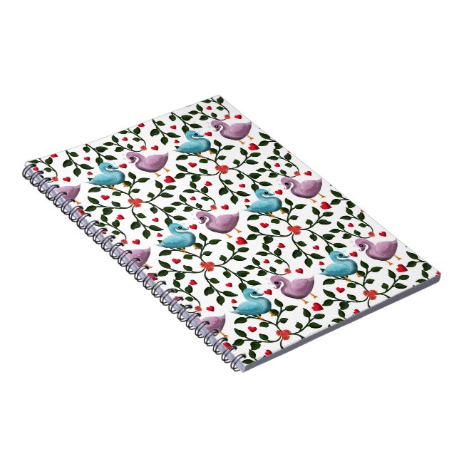 Cuaderno Pájaros de Amor Adorables Patrón Continuo Romántic (Lado Derecho)