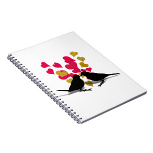 Cuaderno Pájaros de Amor Con Corazones Rojos y Dorados