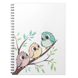 Cuaderno Pájaros de Dibujos Animados Adorables en Rama de Á