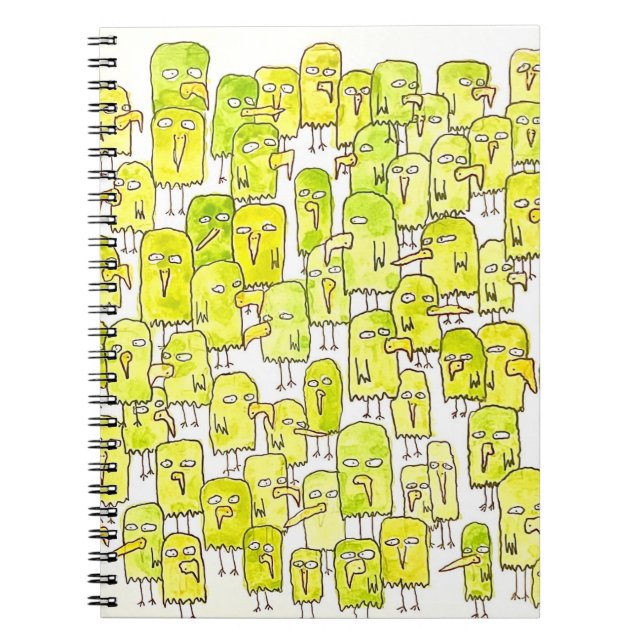 Cuaderno Pájaros de dibujos animados verdes divertidos  (Frente)