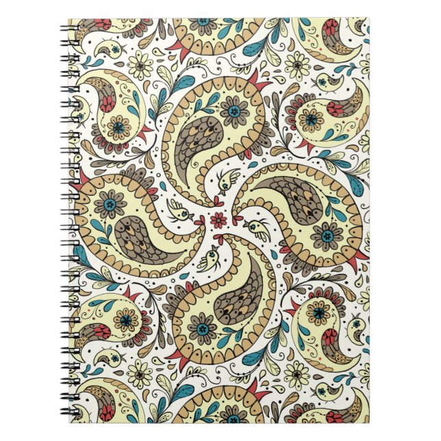 Cuaderno Pájaros de paisley amarillos/marrones y blancos (Frente)