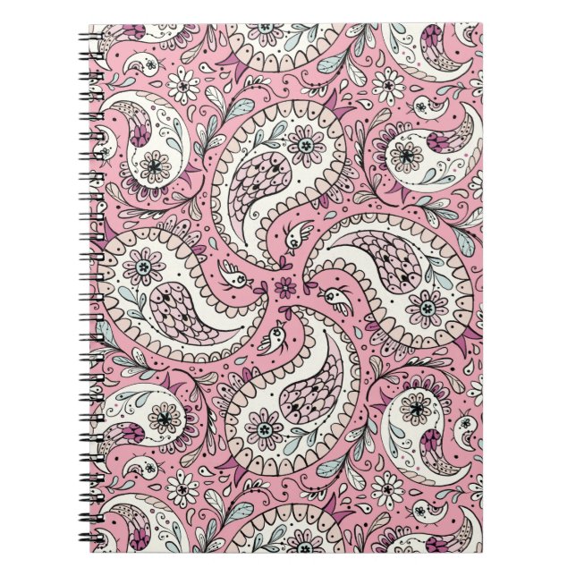 Cuaderno Pájaros de paisley de rosa bebé (Frente)