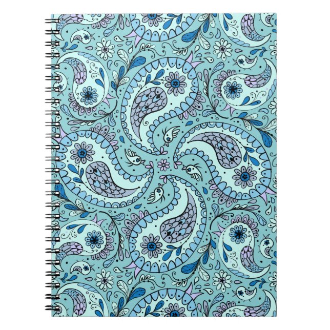 Cuaderno Pájaros de paisley en azul bebé (Frente)