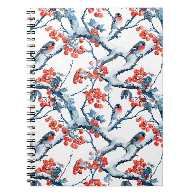 Cuaderno Pájaros de ratón sin soldadura, ramas de nieve de  (Frente)
