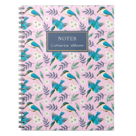 Cuaderno Pájaros Martín Pescador Rosados Lindos Patrón Flor