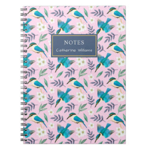 Cuaderno Pájaros Martín Pescador Rosados Lindos Patrón Flor