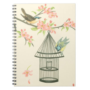 Cuaderno Pájaros pequeños encaramados en una rama y en una