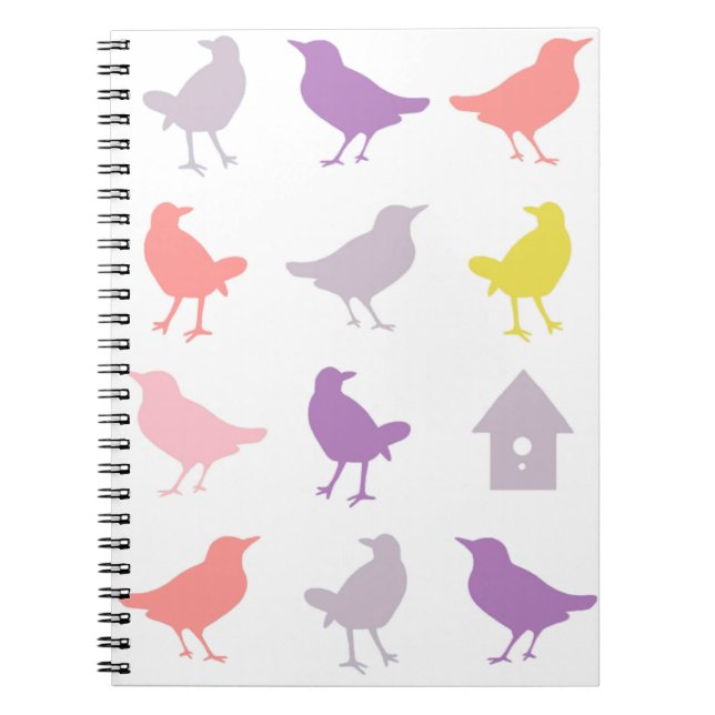 Cuaderno Pájaros rosados y púrpura pastorales con hogar de  (Frente)