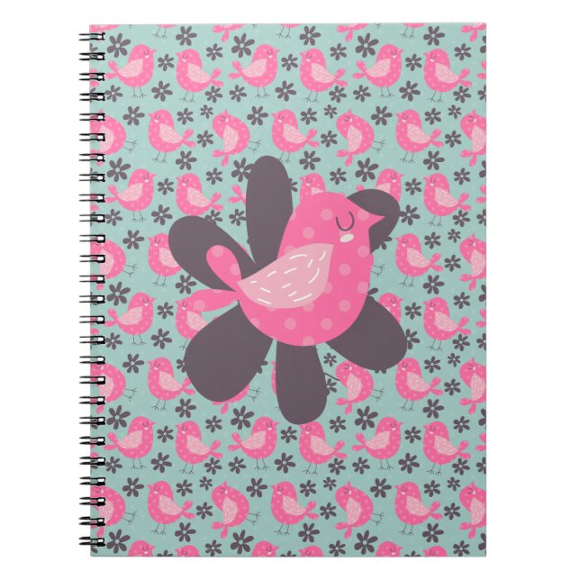 Cuaderno Pájaros y flores de polka (Frente)