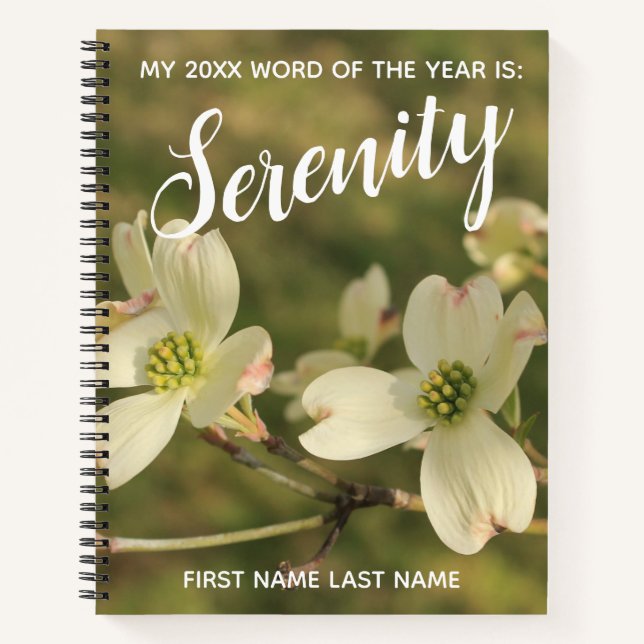 Cuaderno Palabra del año 2018 Serenidad con flores de corne (Anverso)