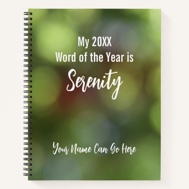Cuaderno Palabra del año Serenity Soft Green Bokeh Lights (Anverso)