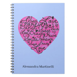 Cuaderno Palabras positivas de corazón rosado caliente Lava