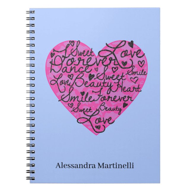 Cuaderno Palabras positivas de corazón rosado caliente Lava (Frente)