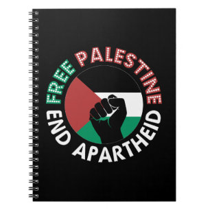 Cuaderno Palestina Libre termina con bandera del Apartheid