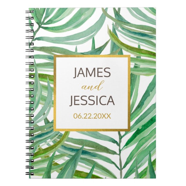 Cuaderno Palm acuarela deja Boda personalizado (Frente)