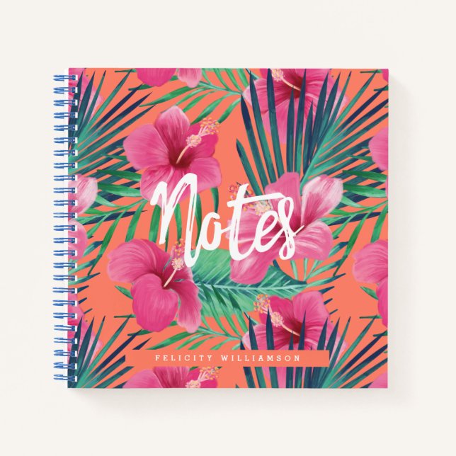 Cuaderno Palm acuarela Oasis Tropical & Hibiscus Floral (Anverso)