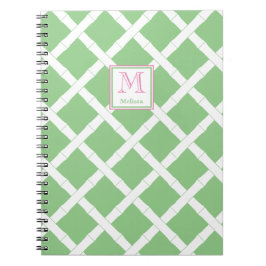 Cuaderno Palm Beach Preppy Green And Pink Bamboo Trellis