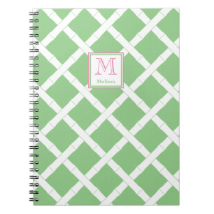 Cuaderno Palm Beach Preppy Green Y Bambú Rosa Trellis