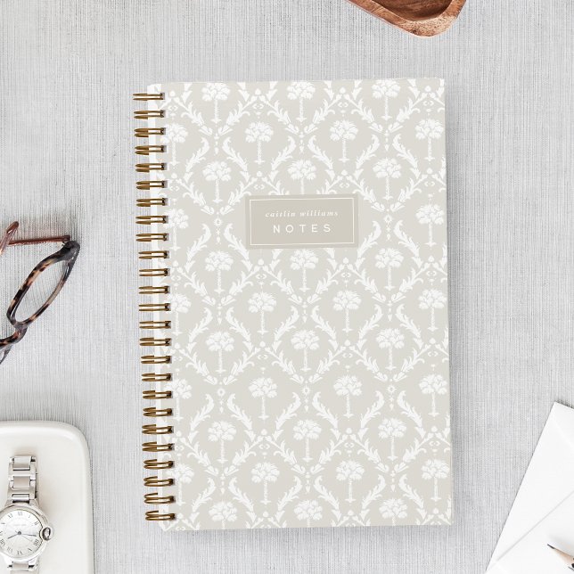 Cuaderno Palm Damask Personalized Notebook | Linen Beige (Subido por el creador)
