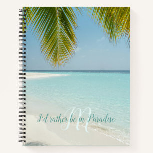Cuaderno Palm de tipografía turquesa de playa de arena trop