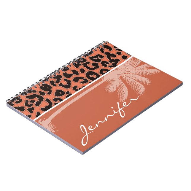 Cuaderno Palm de verano; impresión de animales leopardo de  (Lado Izquierdo)