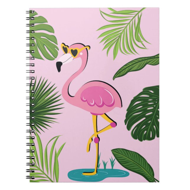 Cuaderno Palm Flamingo deja diseño tropical (Frente)