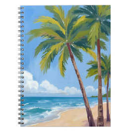 Cuaderno Palm Tree Beach | Tropical Watercolor Blue Painted