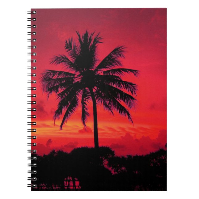 Cuaderno Palm Trees Exóticas Rojas de Hawaii Sunset (Frente)