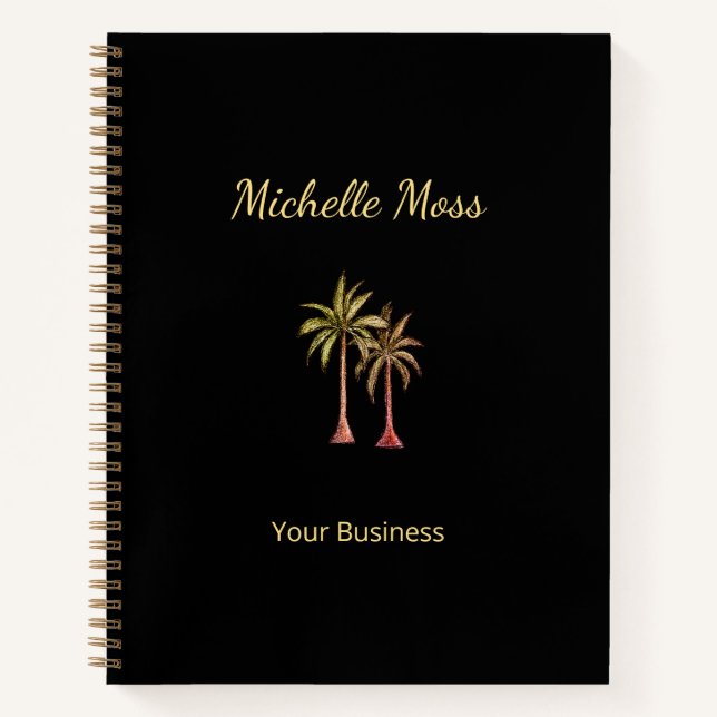 Cuaderno Palm Trees Tropical Playa Elegante Oro Negro (Anverso)