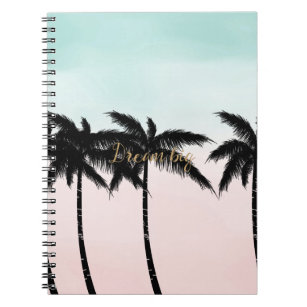 Cuaderno Palm Trees Tropicales Mint Pink Ombre de oro sueña